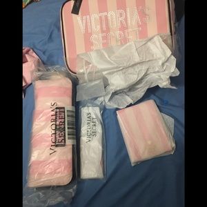 3pc Victoria's Secret striped luggage travel set
